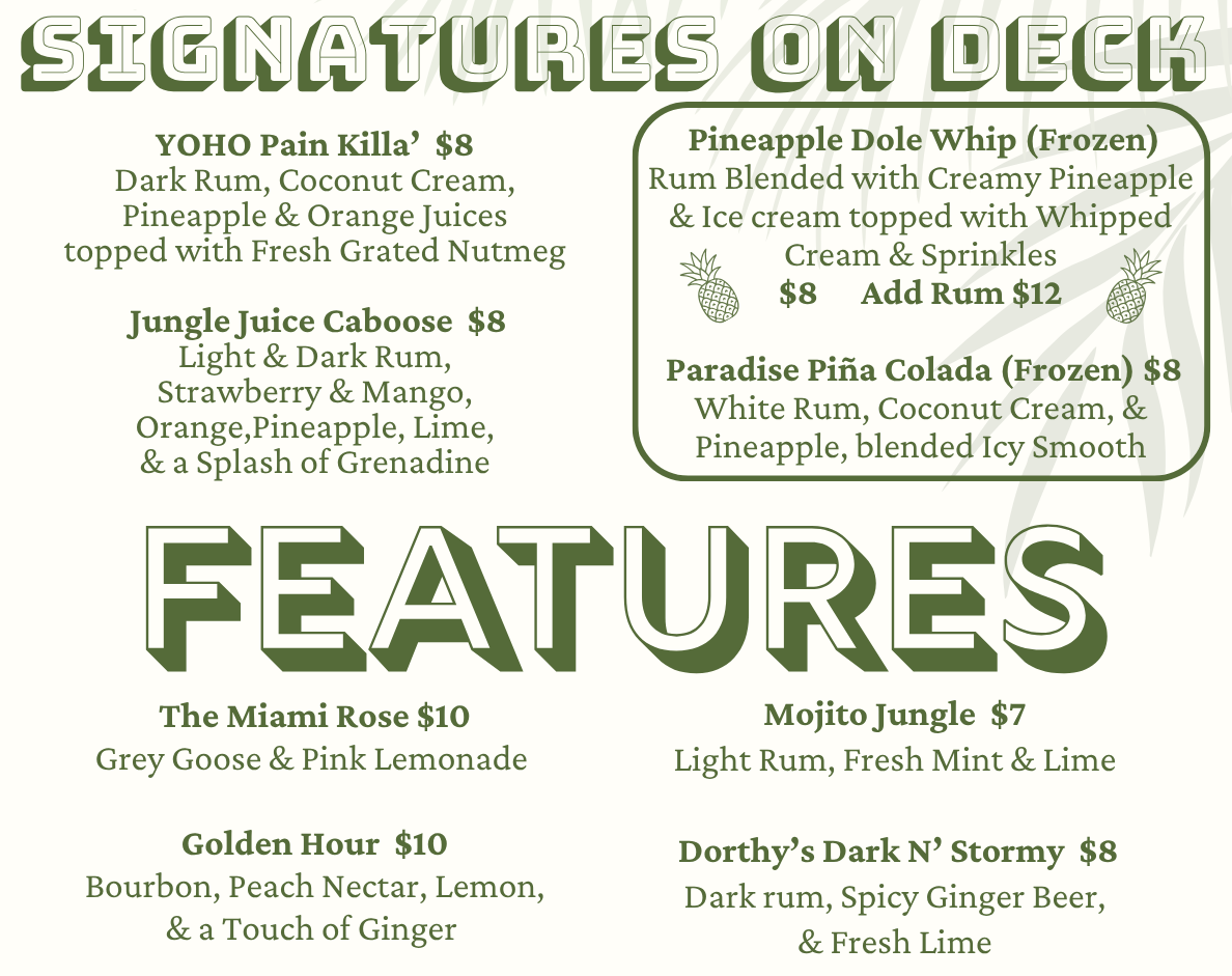 YoHo drink signature drink menu